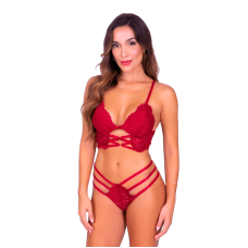 Conjunto Debora Sensual com Detalhes em Renda e Saia em Tule